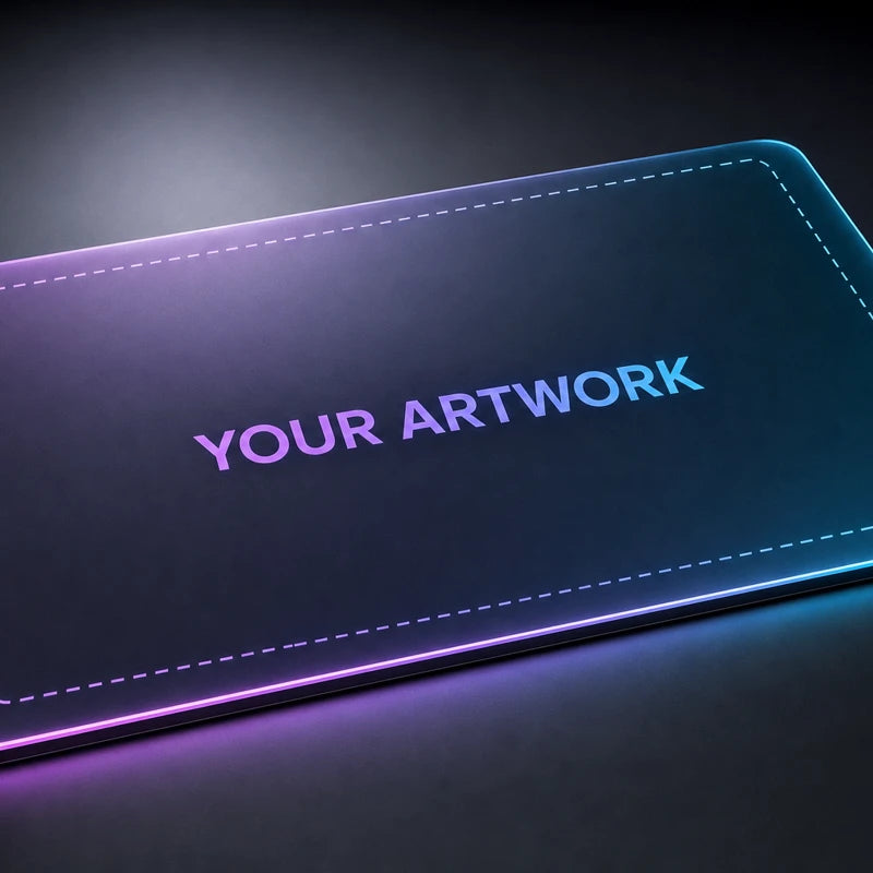 Custom Glideglass pad — upload your own artwork, UV-printed edge-to-edge on OS-format tempered glass